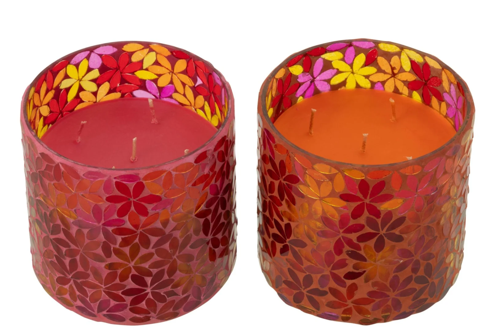 Set van 2 geurkaarsen Prurnil Glas Meerkleurig met bloemmozaïek, warme tinten en decoratief glas