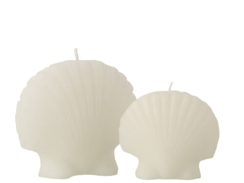 Kaars Beziers paraffine wit, grote schelpkaars in elegant wit voor sfeervolle woondecoratie