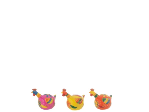 Decoratiefiguur Faultaro Steen Meerkleurig set van 3 kleurrijke kipfiguren voor speelse woonaccessoires