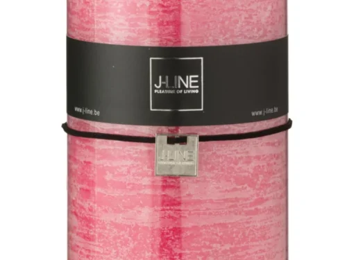 Roze Jidak cilinderkaars van 100% paraffine met stoere J-Line band en zachte marmerlook finish