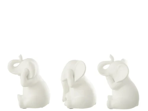 Witte decoratiefiguren Sleelto olifanten set van 3, H13 cm, steen en polyresin voor een rustige sfeer
