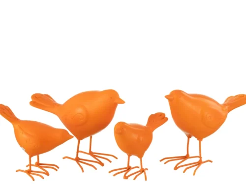 Preitaro oranje vogelbeelden van polyresin met metalen details, set van 2 voor sfeervolle decoratie