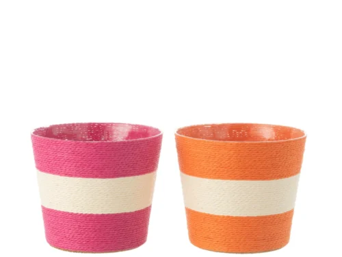 Meerkleurige Meinsero bloempot set van 2, gestreept papier en PET, in roze en oranje, H15 cm