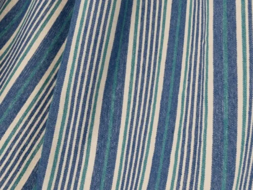 Bruvio hangmat katoen blauw met witte en turquoise strepen, compact en comfortabel voor tuin of huis