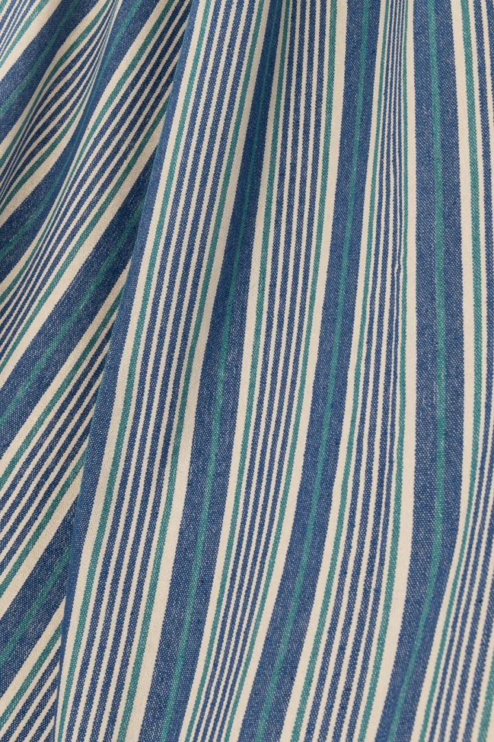 Bruvio hangmat katoen blauw met witte en turquoise strepen, compact en comfortabel voor tuin of huis
