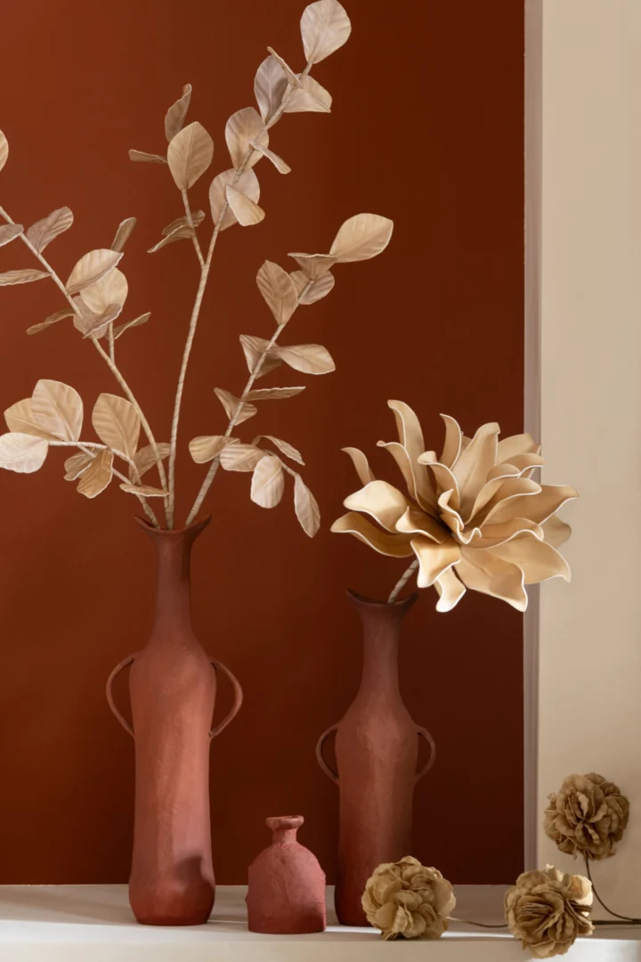 Kunsttak Caalvura EVA Naturel in vaas, 75 cm, met natuurlijke beige bladeren
