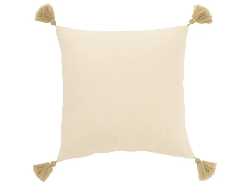Kussen Kanura beige 45 x 45 cm van katoen met speelse kwastjes aan de hoeken