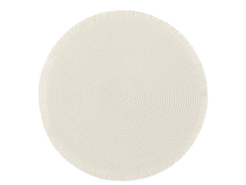 Greennona witte ronde papieren placemat met subtiele franjes en geweven structuur