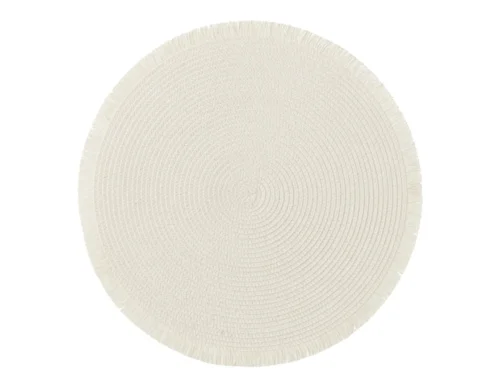 Greennona witte ronde papieren placemat met subtiele franjes en geweven structuur