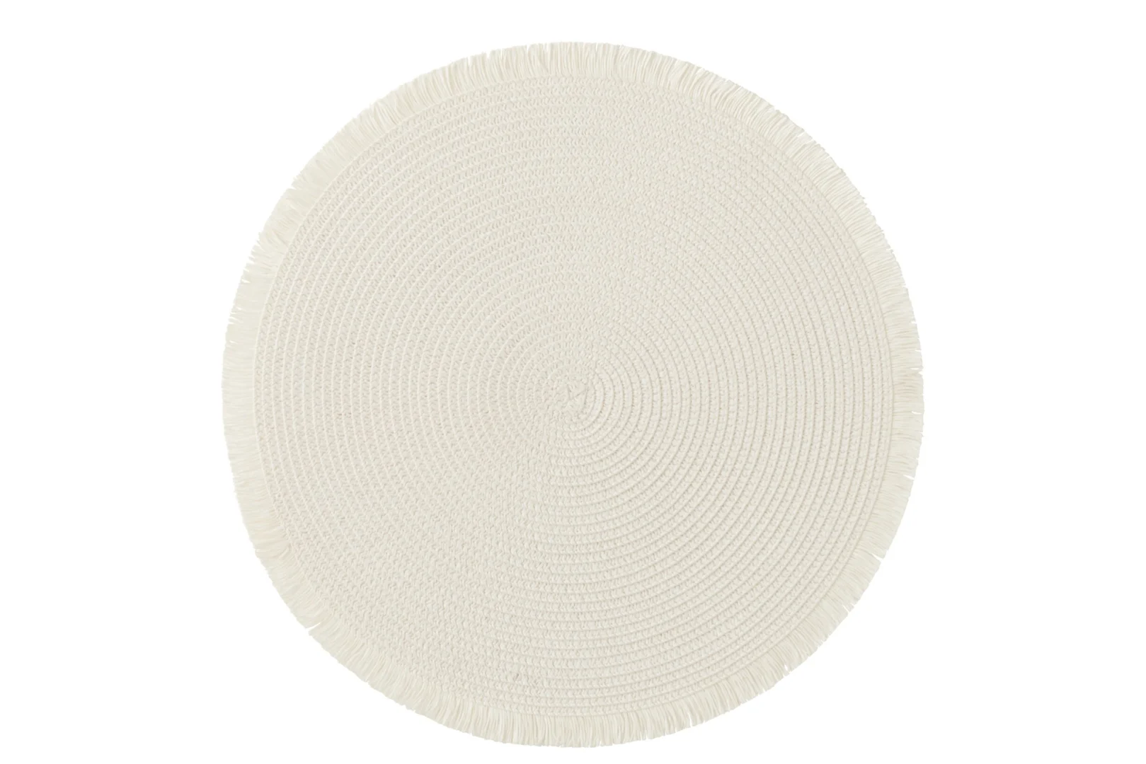 Greennona witte ronde papieren placemat met subtiele franjes en geweven structuur
