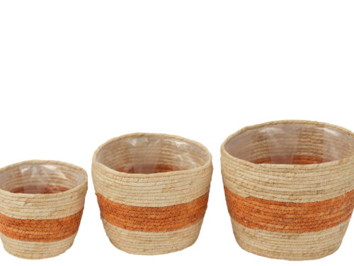 Mand Seirrond Maïshuls Naturel set van 3, natuurlijke opbergmanden met oranje streepeffect in drie maten