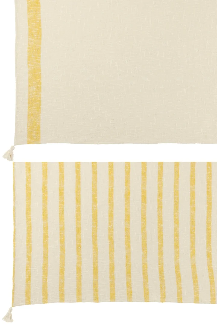 Woonaccessoire Laanek katoenen plaids geel, set van 2 met strepen en kwastjes