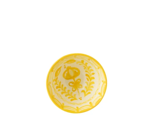Kom Poossa meerkleurige keramieken kom met geel bloemmotief, decoratief en sfeervol voor tafel of dressoir