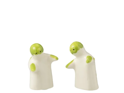 Woonaccessoire Skindello keramiek meerkleurig, set van twee abstracte figuren in wit en limegroen