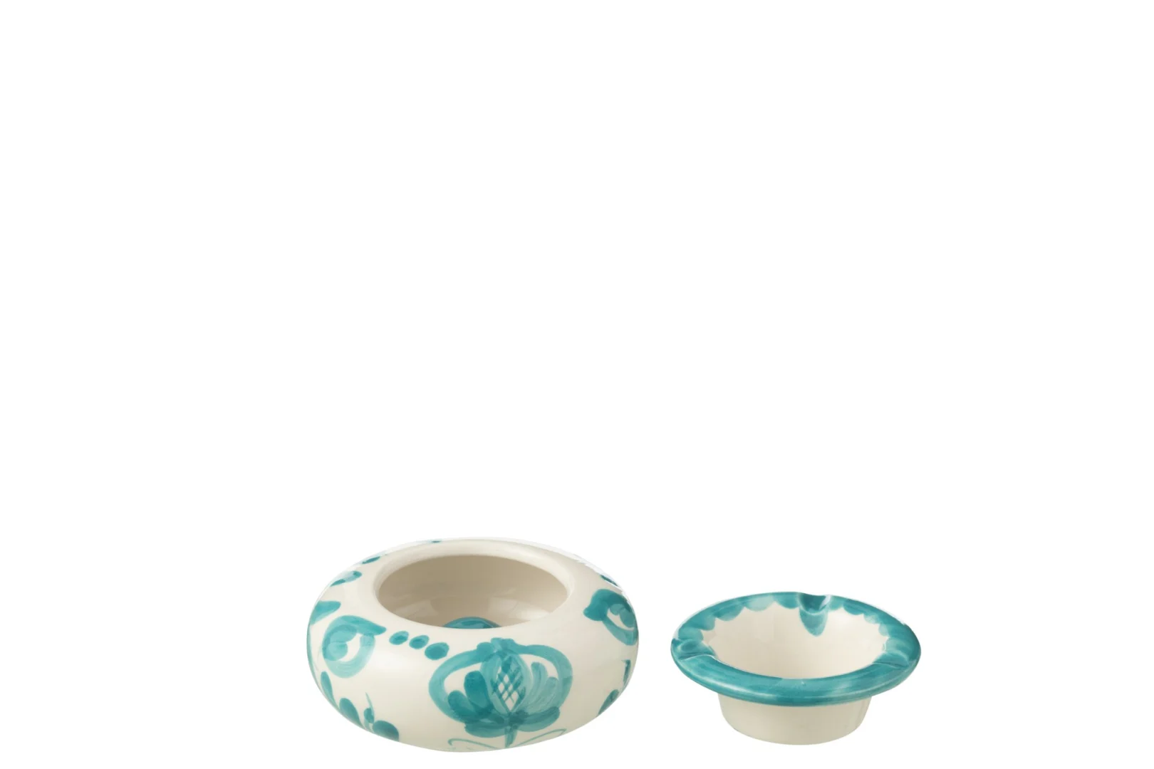 Leelvis keramieken asbak meerkleurig met blauw-wit bloemmotief, compact en handzaam