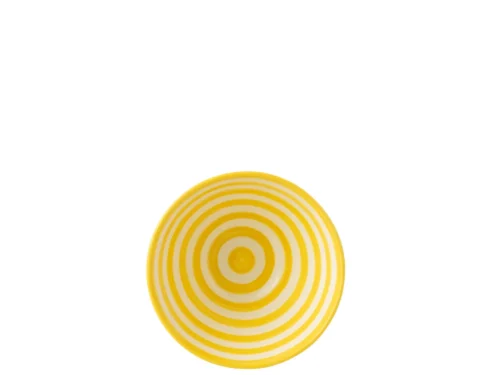 Kom Raannello keramiek meerkleurig met gele cirkelstrepen, decoratieve ronde kom voor tafel of dressoir