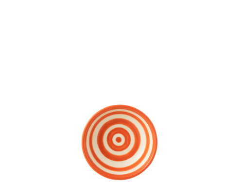 Kom Peelak keramiek meerkleurig met oranje-witte strepen, lage ronde kom voor tafelstyling