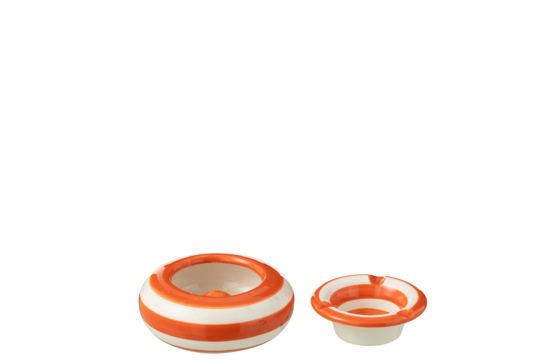 Asbak Helsinki keramiek meerkleurig met oranje-witte strepen, compact rond ontwerp en stevige afwerking