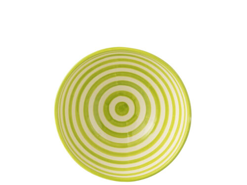 Kom Kaapstad keramiek meerkleurig met groene cirkelstrepen, royale ronde decoratieve kom