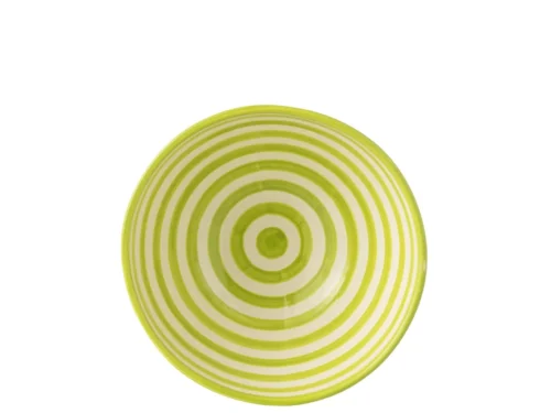 Kom Kaapstad keramiek meerkleurig met groene cirkelstrepen, royale ronde decoratieve kom