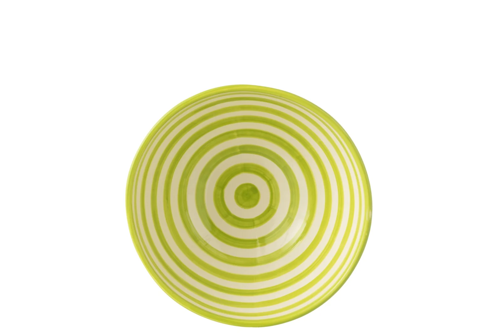 Kom Kaapstad keramiek meerkleurig met groene cirkelstrepen, royale ronde decoratieve kom