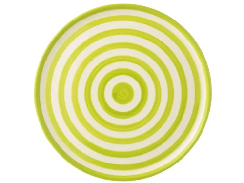 Bord Staunsin keramiek met wit-groene cirkelstrepen, 34x34 cm, stijlvol en kleurrijk tafeldecoratie