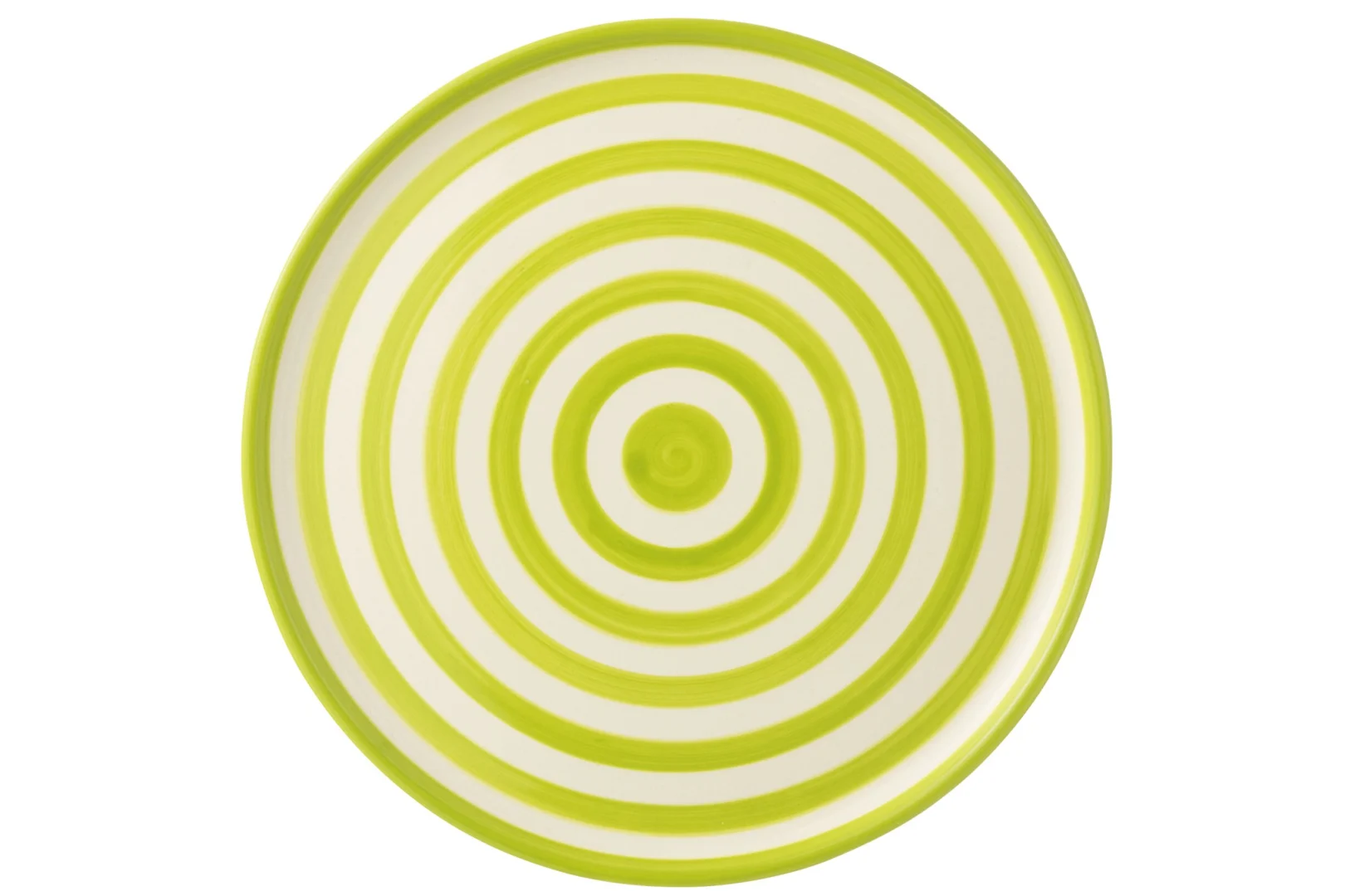Bord Staunsin keramiek met wit-groene cirkelstrepen, 34x34 cm, stijlvol en kleurrijk tafeldecoratie