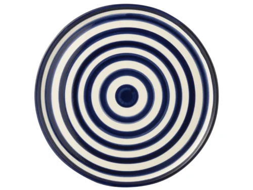 Bord Baurnos keramiek met blauw-witte spiralen, rond en decoratief, voor een elegante tafeldekking