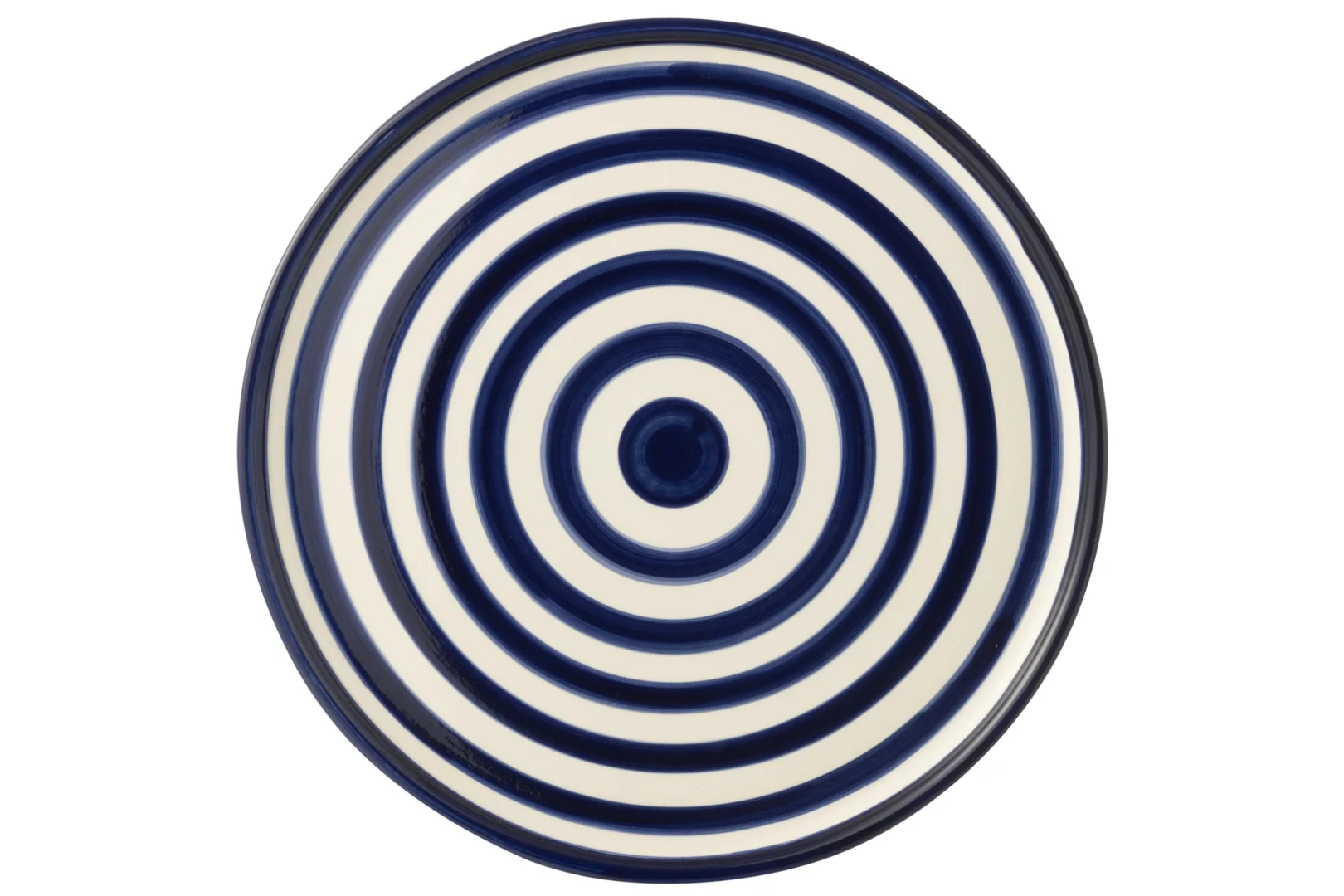 Bord Baurnos keramiek met blauw-witte spiralen, rond en decoratief, voor een elegante tafeldekking