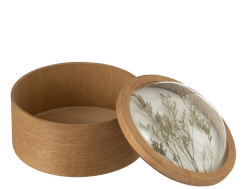 Opbergdoos Deentoro multiplex met houten deksel en transparant bloemendeksel, naturel meerkleurig design