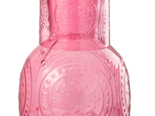Karaf Neemu Glas Roze met elegante vorm en reliëf, een sfeervolle glazen blikvanger voor tafel of kast