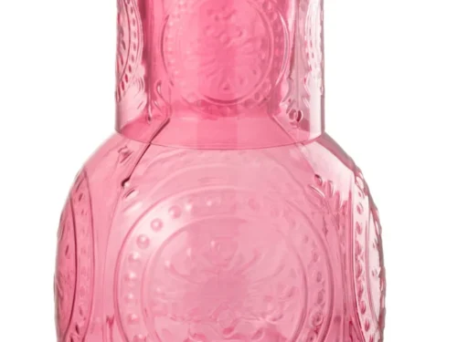 Karaf Neemu Glas Roze met elegante vorm en reliëf, een sfeervolle glazen blikvanger voor tafel of kast