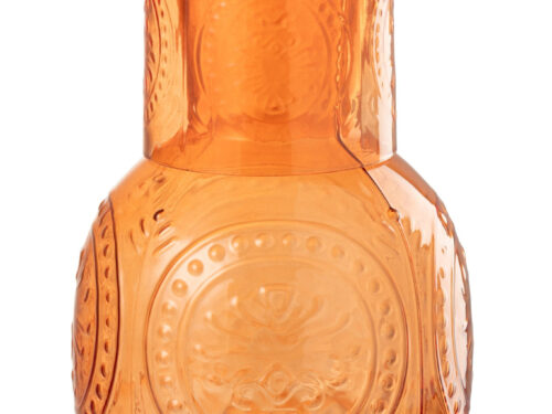 Karaf Tannella Glas Oranje, compact decoratief woonaccessoire met geribbelde vorm en warme transparante kleur