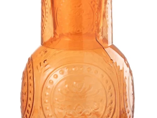 Karaf Tannella Glas Oranje, compact decoratief woonaccessoire met geribbelde vorm en warme transparante kleur
