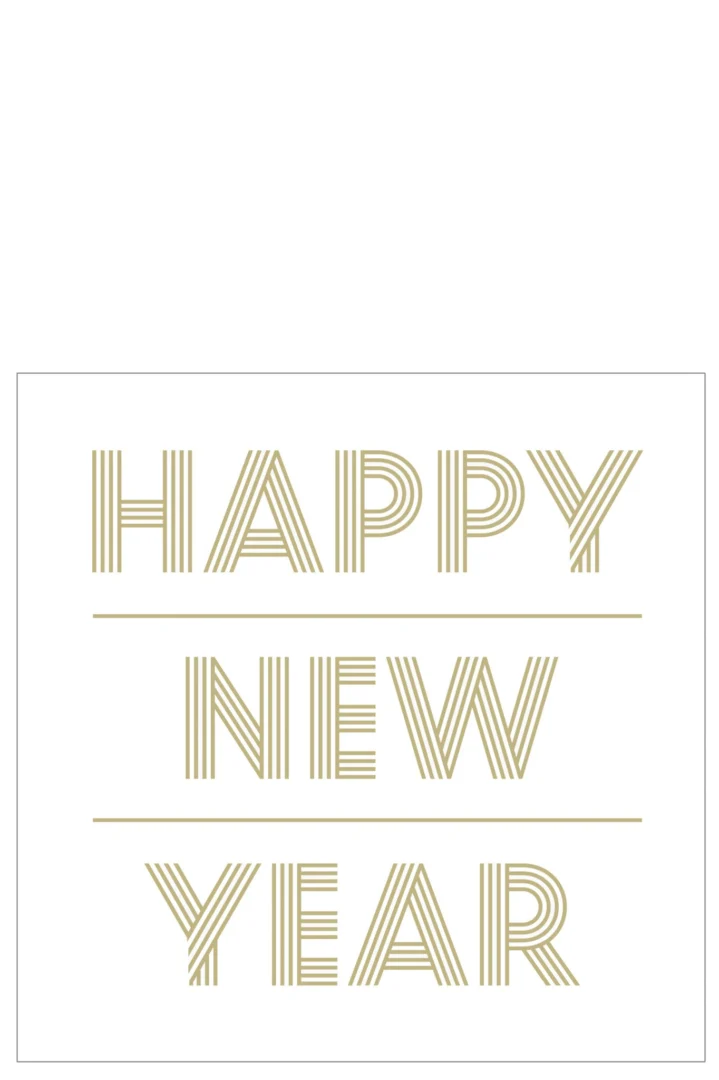 Servet Vienone Papier Goud, set van 20, met Happy New Year print in elegante goudtint