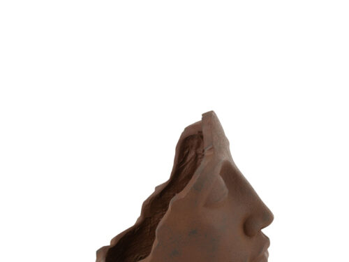 Bloempot Sleelan oranje vezelklei, sculpturaal hoofdvorm design, H38 cm, robuuste terracotta look