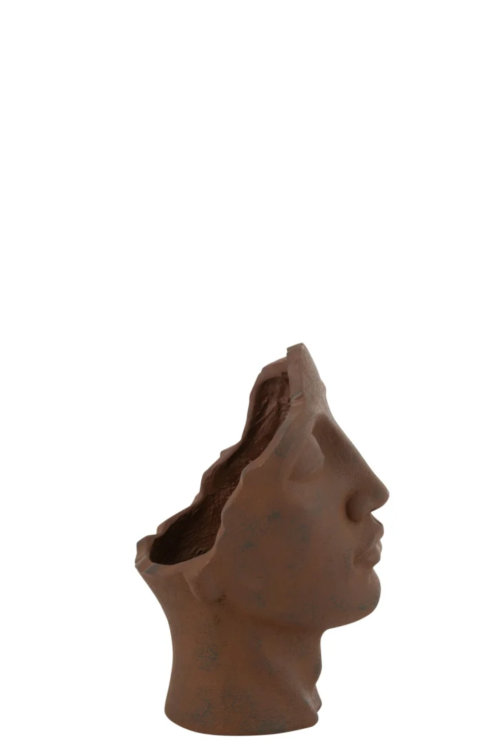 Bloempot Sleelan oranje vezelklei, sculpturaal hoofdvorm design, H38 cm, robuuste terracotta look