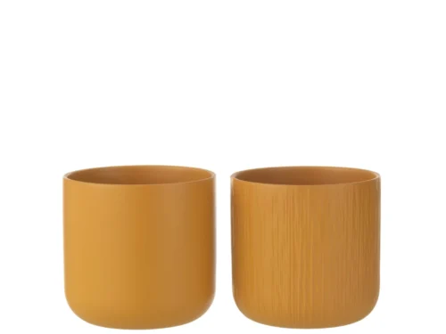 Set van 2 Feinnos bloempotten in geel keramiek, ronde vorm en gladde afwerking, H18 cm