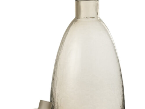 Vaas Graciosa van grijs glas, 43 cm hoog, met brede hals en stijlvolle transparante afwerking