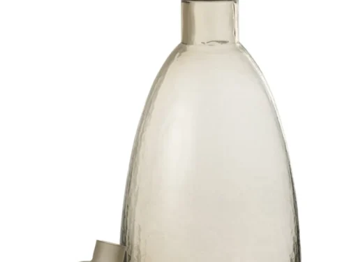 Vaas Graciosa van grijs glas, 43 cm hoog, met brede hals en stijlvolle transparante afwerking
