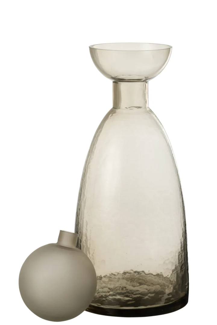 Vaas Graciosa van grijs glas, 43 cm hoog, met brede hals en stijlvolle transparante afwerking