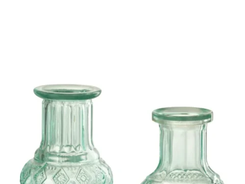Set van 2 Molir glazen vaasjes blauw, compact en decoratief met elegante reliëfdetails
