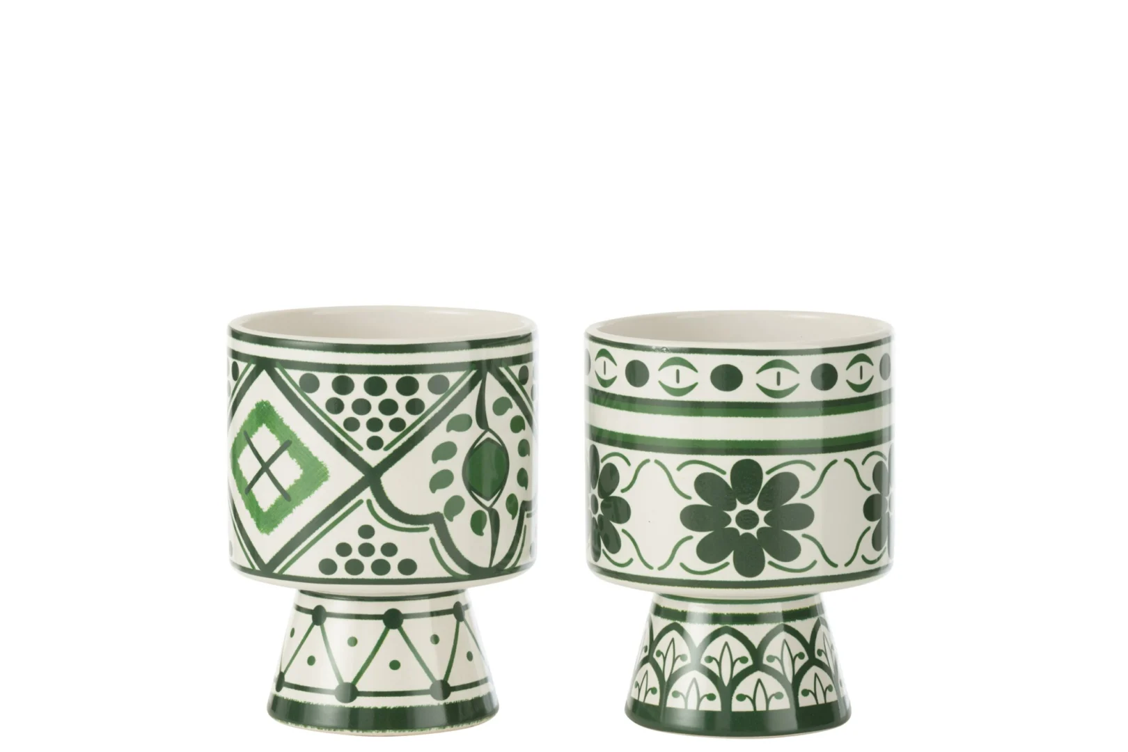 Bloempot Kientia keramiek meerkleurig, set van 2 met groen patroon en compact 17 cm formaat
