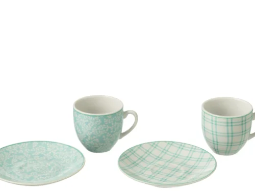 Kopje Caarmund keramiek blauw set van 6 met subtiele prints en rustige, verzorgde tafelstijl