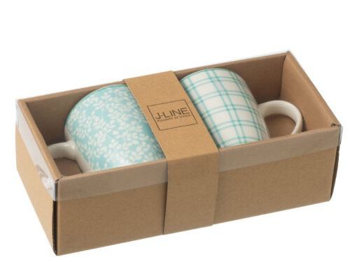 Set van 2 Mok Brilvu keramiek blauw in cadeaubox, met frisse patronen en handzaam formaat