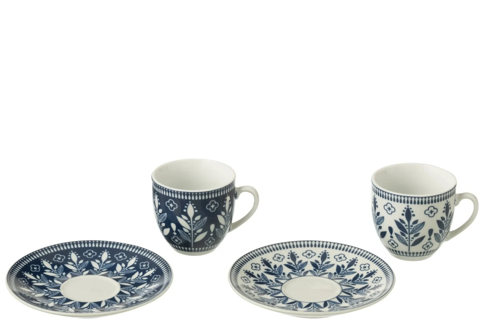 Kopje Tistena Keramiek Blauw set van 6 met bloemmotief, twee tinten en bijpassende schotels