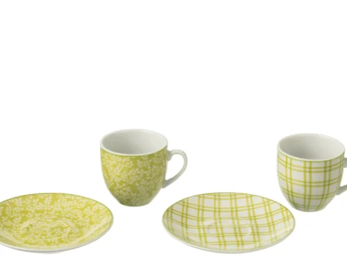 Opbergdoos Komer keramiek groen met serviesdessin, compact en decoratief voor dressoir of plank