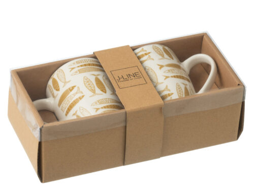 Mok Breirnal Keramiek Bruin set van 2 in cadeauverpakking met vismotief en bruine accenten