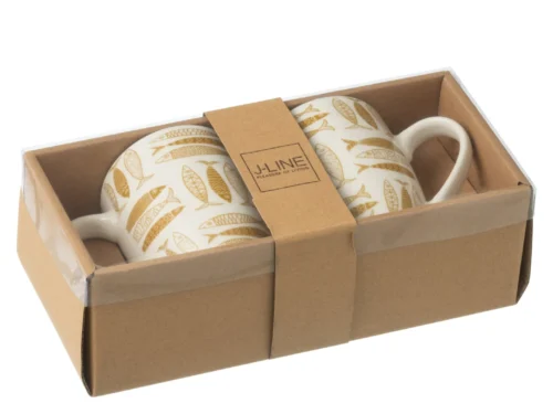 Mok Breirnal Keramiek Bruin set van 2 in cadeauverpakking met vismotief en bruine accenten