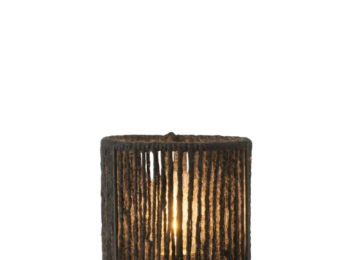 Zwarte Tafellamp Troovik H16 cm met cilindrische katoenen kap en houten voet